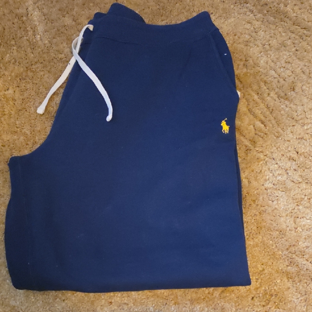 Polo by Ralph Lauren Men's Blue Joggers with Yellow Logo